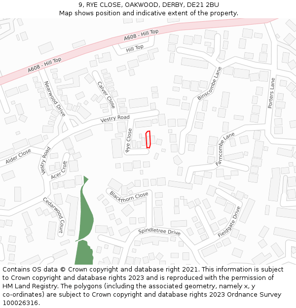 9, RYE CLOSE, OAKWOOD, DERBY, DE21 2BU: Location map and indicative extent of plot