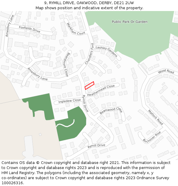 9, RYMILL DRIVE, OAKWOOD, DERBY, DE21 2UW: Location map and indicative extent of plot