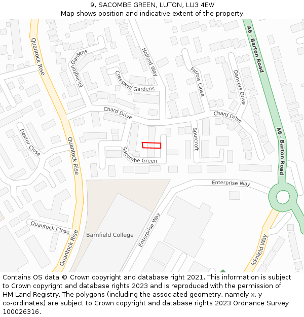 9, SACOMBE GREEN, LUTON, LU3 4EW: Location map and indicative extent of plot