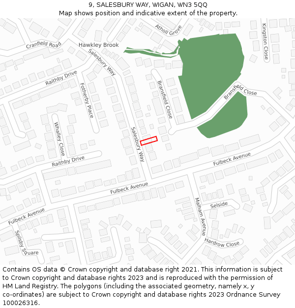 9, SALESBURY WAY, WIGAN, WN3 5QQ: Location map and indicative extent of plot