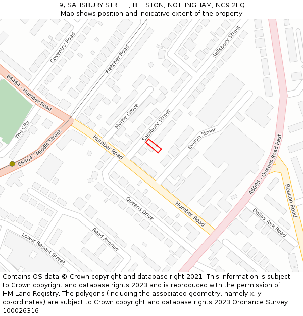 9, SALISBURY STREET, BEESTON, NOTTINGHAM, NG9 2EQ: Location map and indicative extent of plot