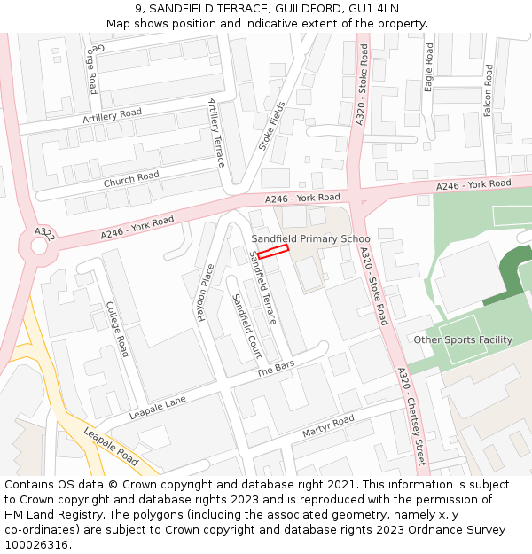 9, SANDFIELD TERRACE, GUILDFORD, GU1 4LN: Location map and indicative extent of plot