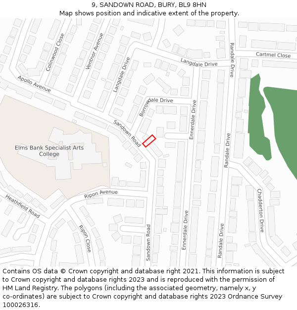 9, SANDOWN ROAD, BURY, BL9 8HN: Location map and indicative extent of plot