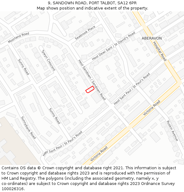 9, SANDOWN ROAD, PORT TALBOT, SA12 6PR: Location map and indicative extent of plot