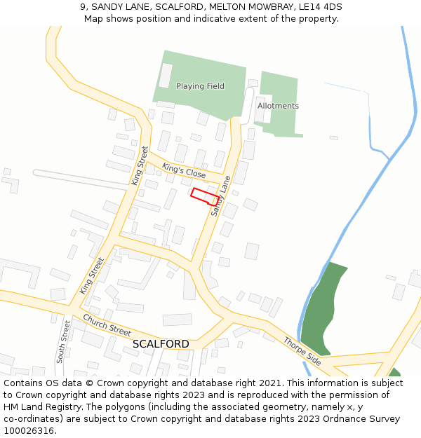 9, SANDY LANE, SCALFORD, MELTON MOWBRAY, LE14 4DS: Location map and indicative extent of plot