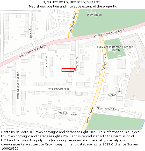 9, SANDY ROAD, BEDFORD, MK41 9TH: Location map and indicative extent of plot