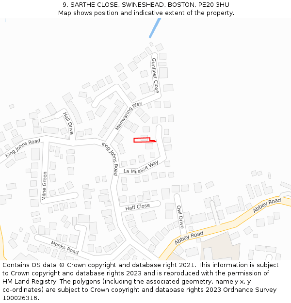 9, SARTHE CLOSE, SWINESHEAD, BOSTON, PE20 3HU: Location map and indicative extent of plot