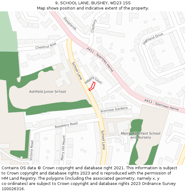 9, SCHOOL LANE, BUSHEY, WD23 1SS: Location map and indicative extent of plot