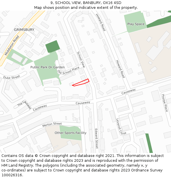 9, SCHOOL VIEW, BANBURY, OX16 4SD: Location map and indicative extent of plot