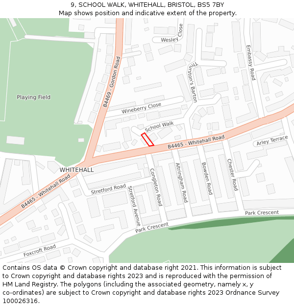9, SCHOOL WALK, WHITEHALL, BRISTOL, BS5 7BY: Location map and indicative extent of plot