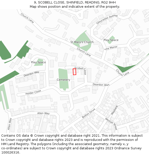 9, SCOBELL CLOSE, SHINFIELD, READING, RG2 9HH: Location map and indicative extent of plot