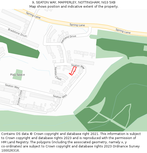 9, SEATON WAY, MAPPERLEY, NOTTINGHAM, NG3 5XB: Location map and indicative extent of plot