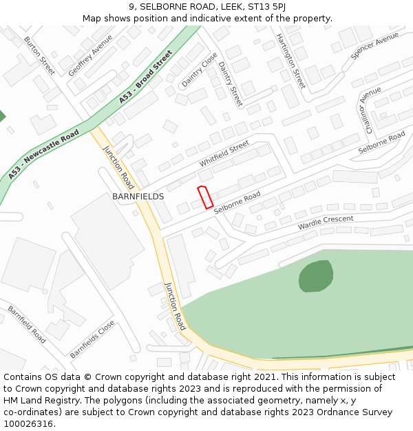 9, SELBORNE ROAD, LEEK, ST13 5PJ: Location map and indicative extent of plot