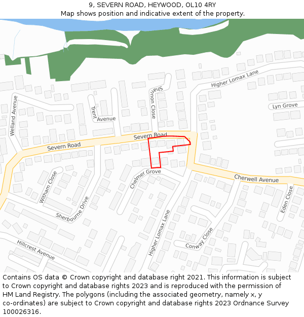 9, SEVERN ROAD, HEYWOOD, OL10 4RY: Location map and indicative extent of plot