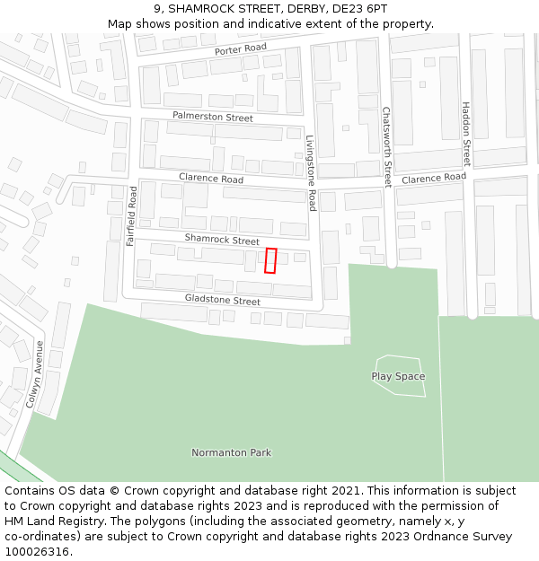 9, SHAMROCK STREET, DERBY, DE23 6PT: Location map and indicative extent of plot