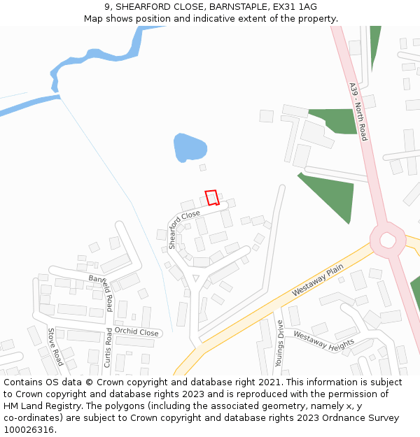 9, SHEARFORD CLOSE, BARNSTAPLE, EX31 1AG: Location map and indicative extent of plot