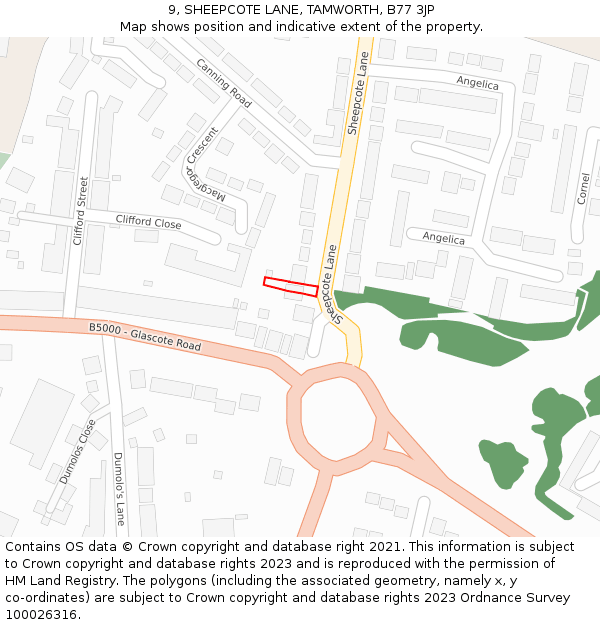 9, SHEEPCOTE LANE, TAMWORTH, B77 3JP: Location map and indicative extent of plot