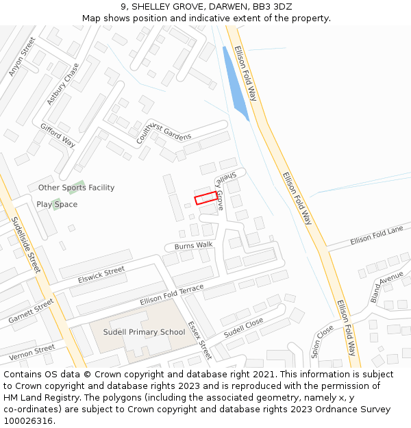 9, SHELLEY GROVE, DARWEN, BB3 3DZ: Location map and indicative extent of plot