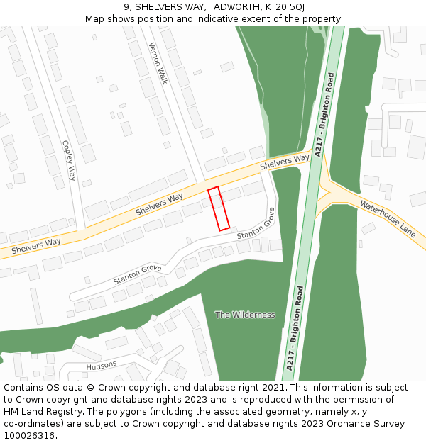 9, SHELVERS WAY, TADWORTH, KT20 5QJ: Location map and indicative extent of plot