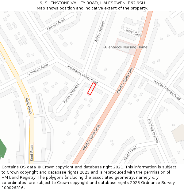 9, SHENSTONE VALLEY ROAD, HALESOWEN, B62 9SU: Location map and indicative extent of plot