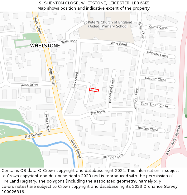 9, SHENTON CLOSE, WHETSTONE, LEICESTER, LE8 6NZ: Location map and indicative extent of plot