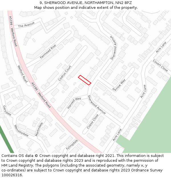 9, SHERWOOD AVENUE, NORTHAMPTON, NN2 8PZ: Location map and indicative extent of plot