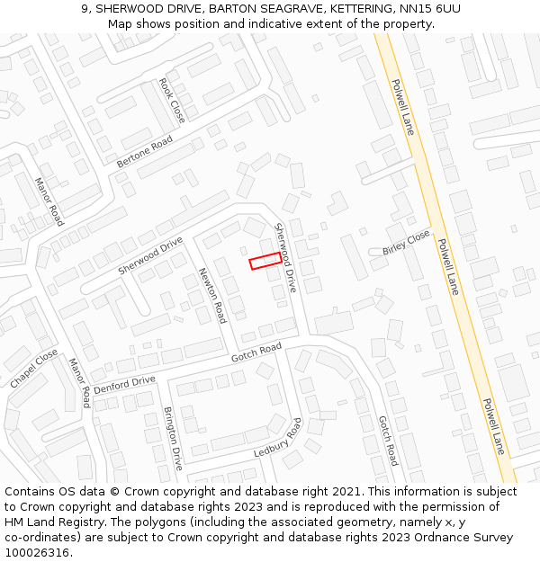 9, SHERWOOD DRIVE, BARTON SEAGRAVE, KETTERING, NN15 6UU: Location map and indicative extent of plot