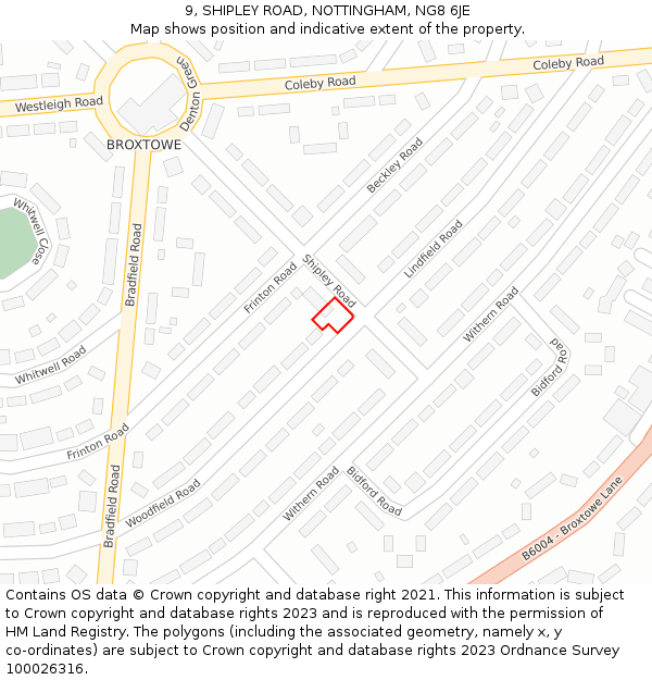 9, SHIPLEY ROAD, NOTTINGHAM, NG8 6JE: Location map and indicative extent of plot