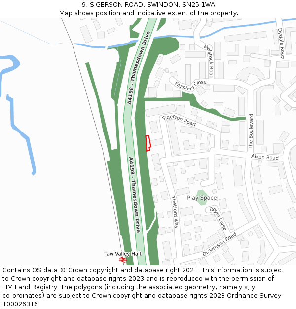 9, SIGERSON ROAD, SWINDON, SN25 1WA: Location map and indicative extent of plot