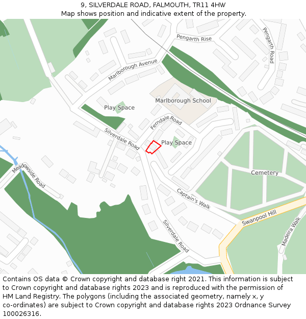9, SILVERDALE ROAD, FALMOUTH, TR11 4HW: Location map and indicative extent of plot