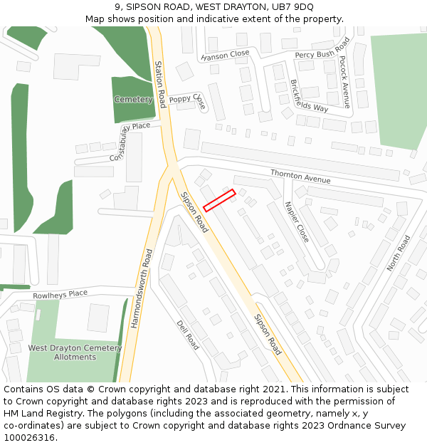 9, SIPSON ROAD, WEST DRAYTON, UB7 9DQ: Location map and indicative extent of plot