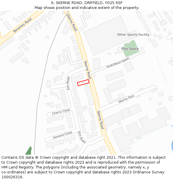 9, SKERNE ROAD, DRIFFIELD, YO25 6SF: Location map and indicative extent of plot