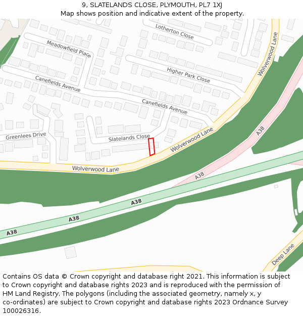 9, SLATELANDS CLOSE, PLYMOUTH, PL7 1XJ: Location map and indicative extent of plot
