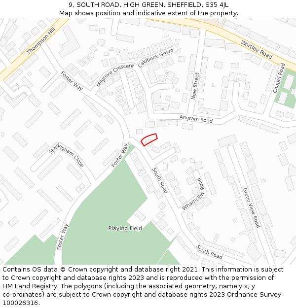 9, SOUTH ROAD, HIGH GREEN, SHEFFIELD, S35 4JL: Location map and indicative extent of plot