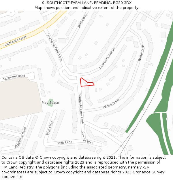 9, SOUTHCOTE FARM LANE, READING, RG30 3DX: Location map and indicative extent of plot