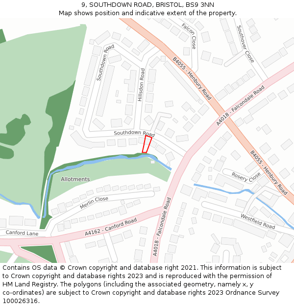 9, SOUTHDOWN ROAD, BRISTOL, BS9 3NN: Location map and indicative extent of plot