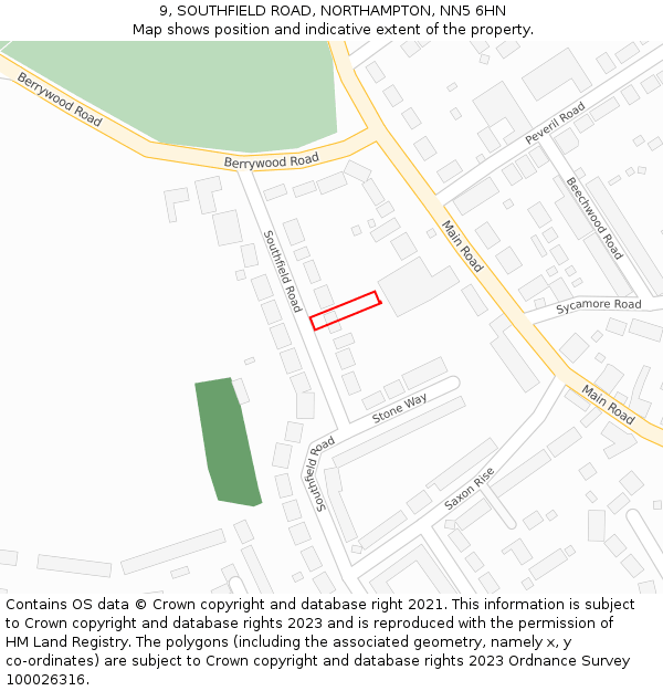 9, SOUTHFIELD ROAD, NORTHAMPTON, NN5 6HN: Location map and indicative extent of plot
