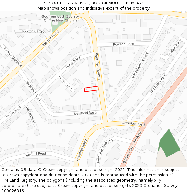 9, SOUTHLEA AVENUE, BOURNEMOUTH, BH6 3AB: Location map and indicative extent of plot
