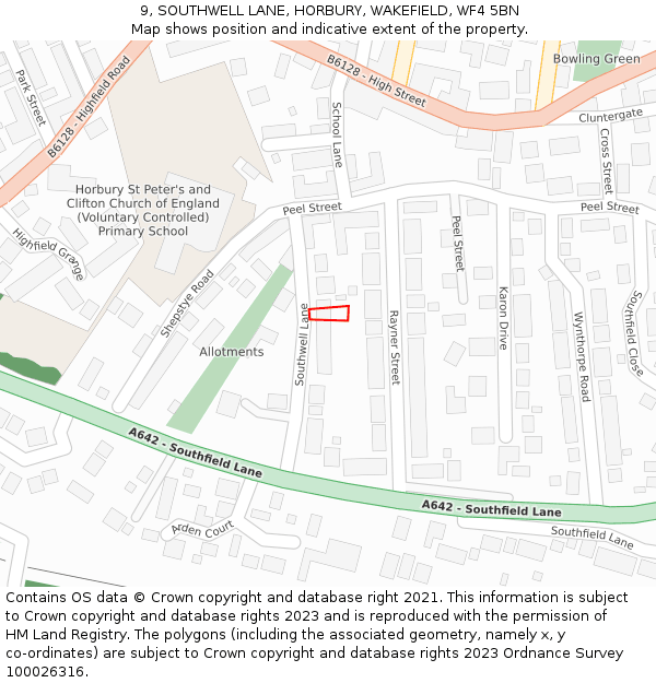 9, SOUTHWELL LANE, HORBURY, WAKEFIELD, WF4 5BN: Location map and indicative extent of plot