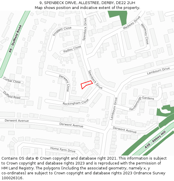 9, SPENBECK DRIVE, ALLESTREE, DERBY, DE22 2UH: Location map and indicative extent of plot