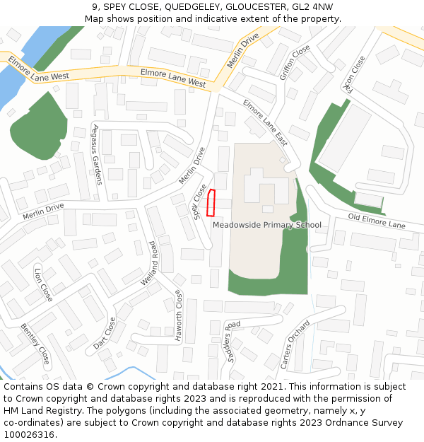 9, SPEY CLOSE, QUEDGELEY, GLOUCESTER, GL2 4NW: Location map and indicative extent of plot