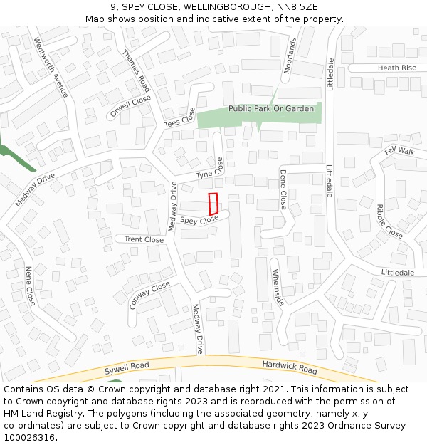 9, SPEY CLOSE, WELLINGBOROUGH, NN8 5ZE: Location map and indicative extent of plot