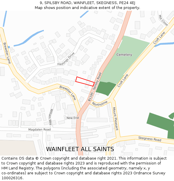 9, SPILSBY ROAD, WAINFLEET, SKEGNESS, PE24 4EJ: Location map and indicative extent of plot