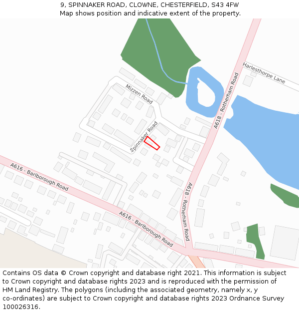 9, SPINNAKER ROAD, CLOWNE, CHESTERFIELD, S43 4FW: Location map and indicative extent of plot