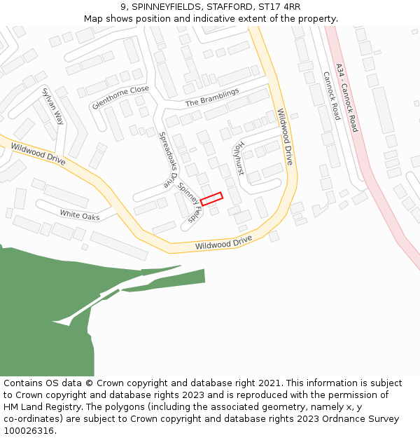 9, SPINNEYFIELDS, STAFFORD, ST17 4RR: Location map and indicative extent of plot