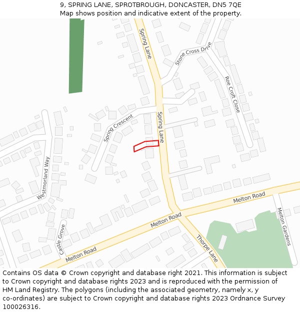 9, SPRING LANE, SPROTBROUGH, DONCASTER, DN5 7QE: Location map and indicative extent of plot