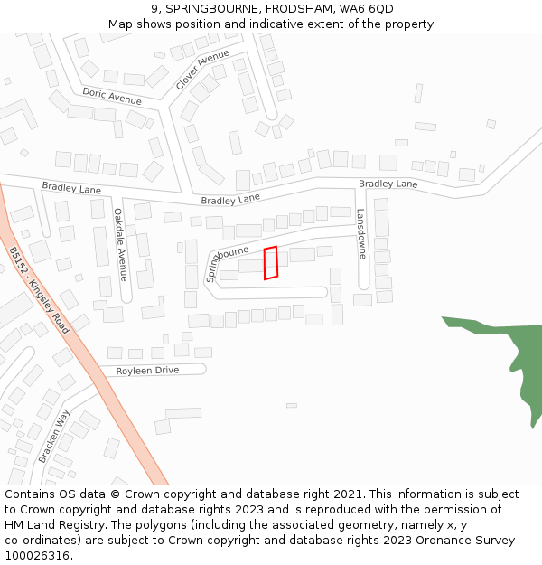 9, SPRINGBOURNE, FRODSHAM, WA6 6QD: Location map and indicative extent of plot