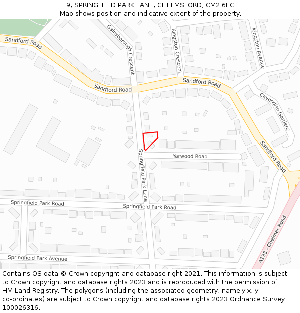 9, SPRINGFIELD PARK LANE, CHELMSFORD, CM2 6EG: Location map and indicative extent of plot