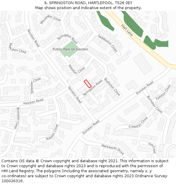 9, SPRINGSTON ROAD, HARTLEPOOL, TS26 0EY: Location map and indicative extent of plot