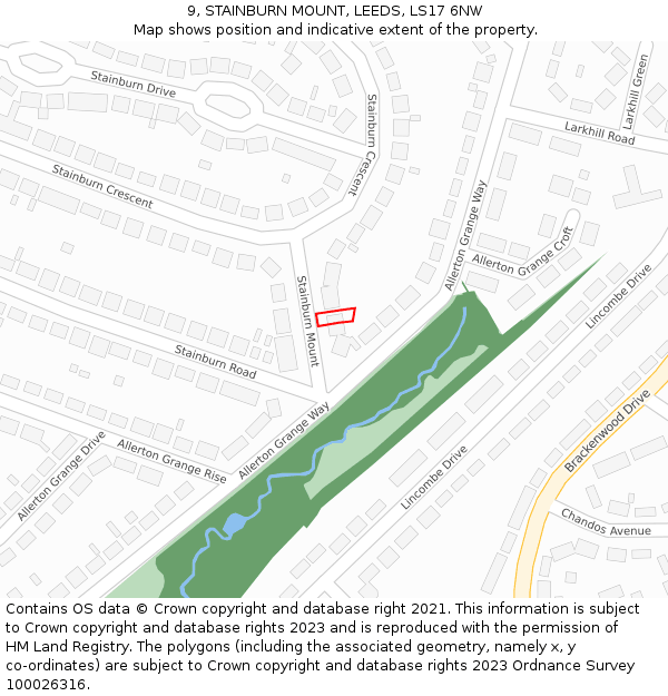 9, STAINBURN MOUNT, LEEDS, LS17 6NW: Location map and indicative extent of plot